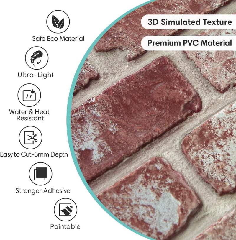 Commomy 3D Peel and Stick Brick Backsplash - 10 pcs 11.8"x11.8" Small Size PVC Printable Retro Faux Brick Wall Panels Brick Wallpaper Wall Tile for Kitchen,Bedroom,Bathroom,Living Room,Fireplace - Image 4